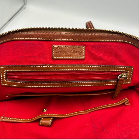 Dooney and Bourke Leather Pebble Grain Zip Zip Satchel Bag Navy Blue Brown - Picture 12 of 14